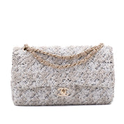 Chanel Classic Double Flap Medium Woll Tweed Creme Beige GHW