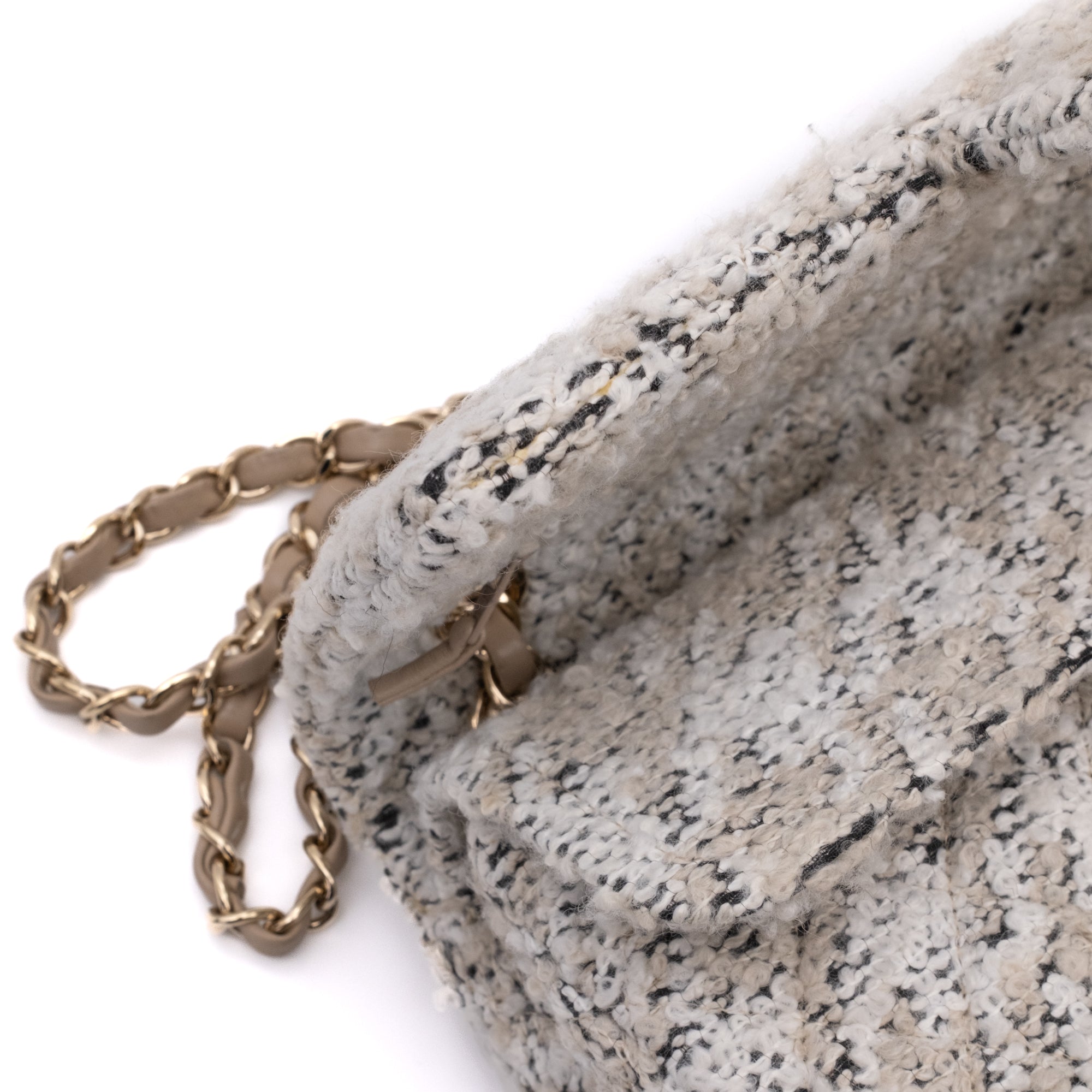 Chanel Classic Double Flap Medium Woll Tweed Creme Beige GHW