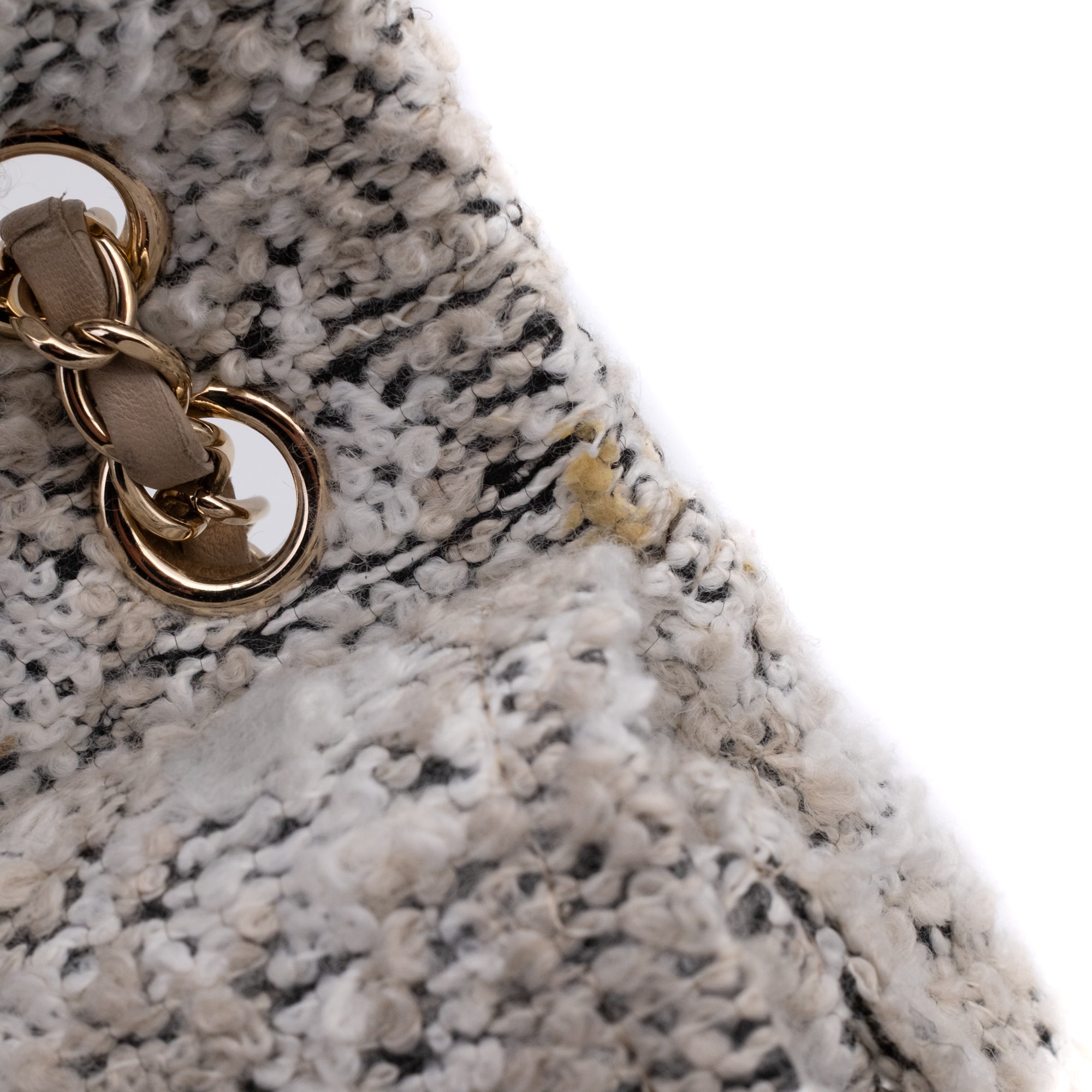 Chanel Classic Double Flap Medium Woll Tweed Creme Beige GHW