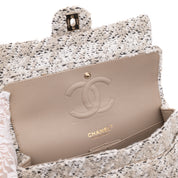 Chanel Classic Double Flap Medium Woll Tweed Creme Beige GHW
