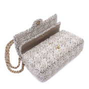 Chanel Classic Double Flap Medium Woll Tweed Creme Beige GHW