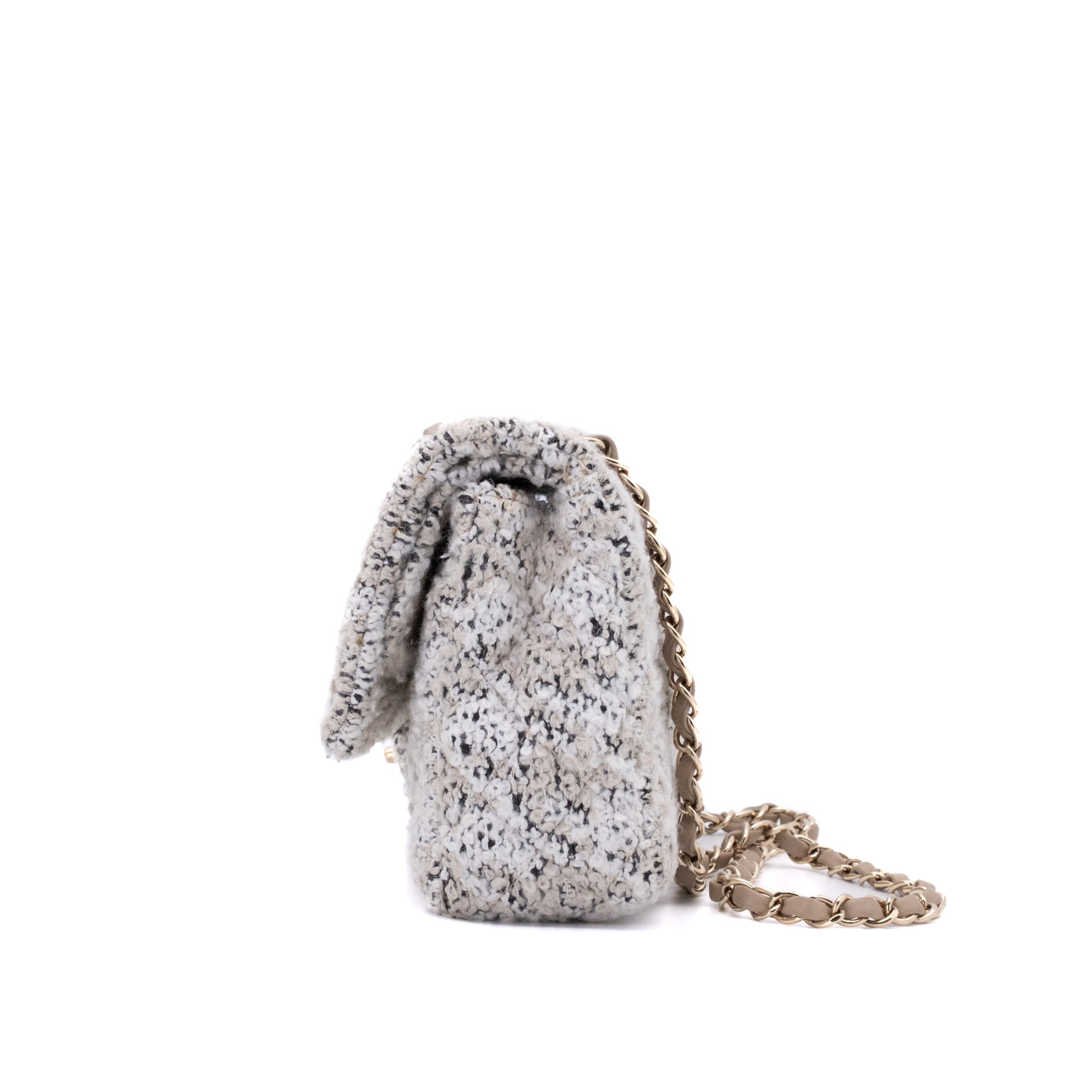 Chanel Classic Double Flap Medium Woll Tweed Creme Beige GHW