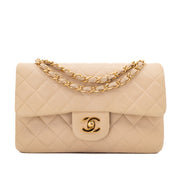 KEEP Chanel Classic Double Flag Bag Small Beige Lambskin GHW