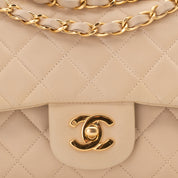 KEEP Chanel Classic Double Flag Bag Small Beige Lambskin GHW