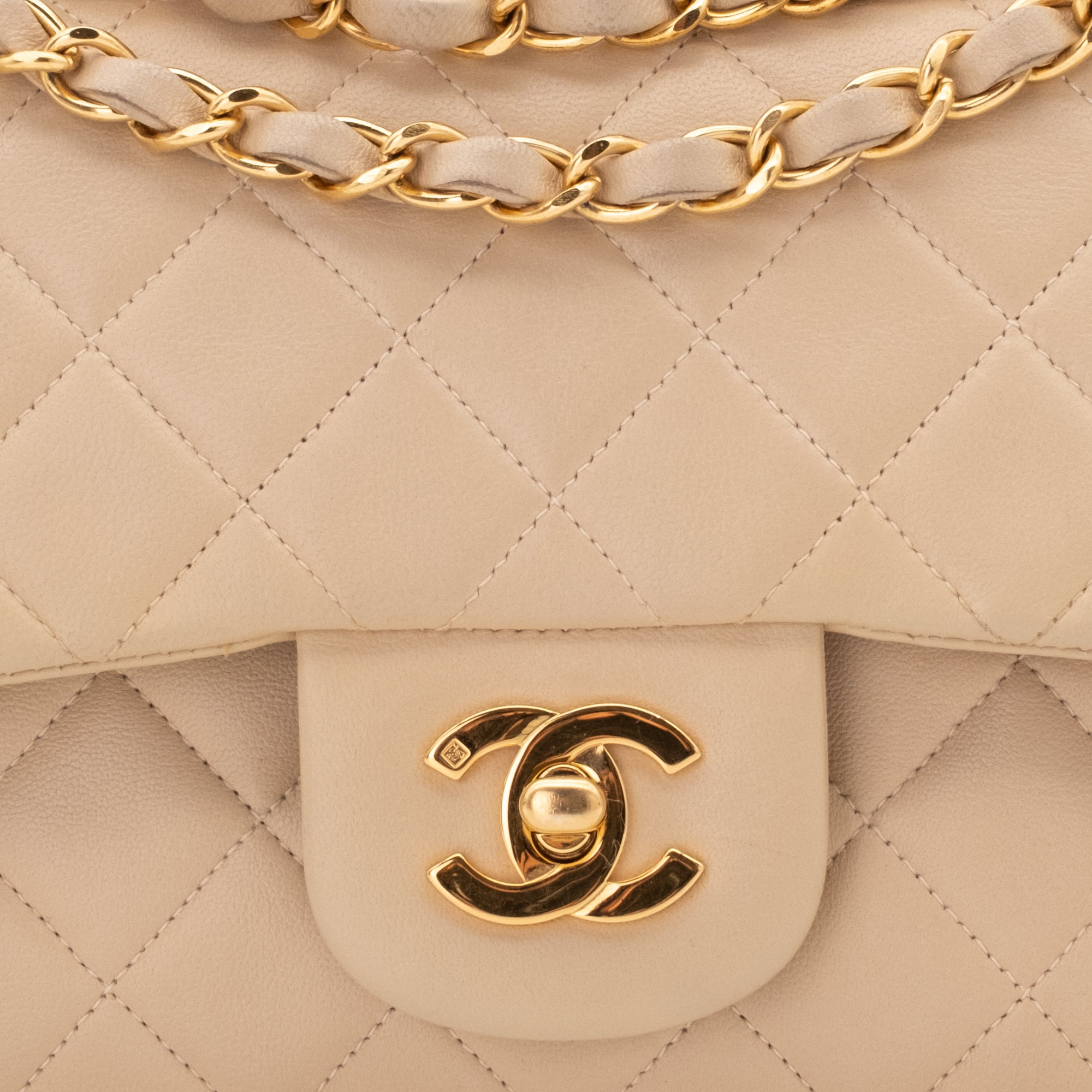 KEEP Chanel Classic Double Flag Bag Small Beige Lambskin GHW
