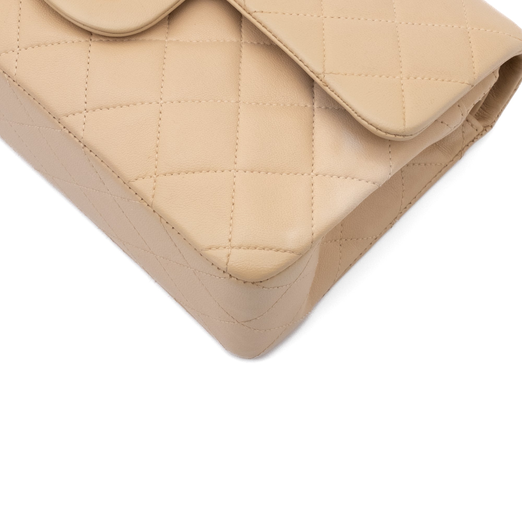 KEEP Chanel Classic Double Flag Bag Small Beige Lambskin GHW