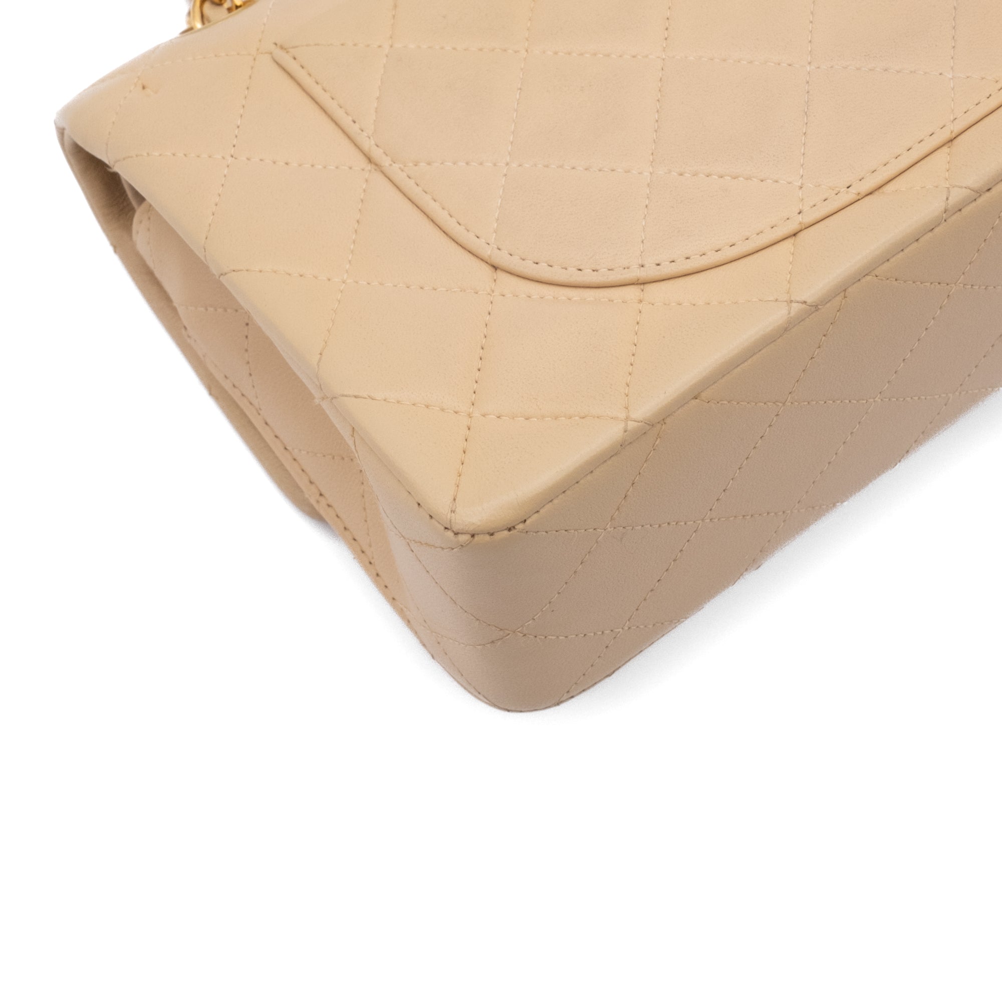 KEEP Chanel Classic Double Flag Bag Small Beige Lambskin GHW