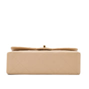 KEEP Chanel Classic Double Flag Bag Small Beige Lambskin GHW