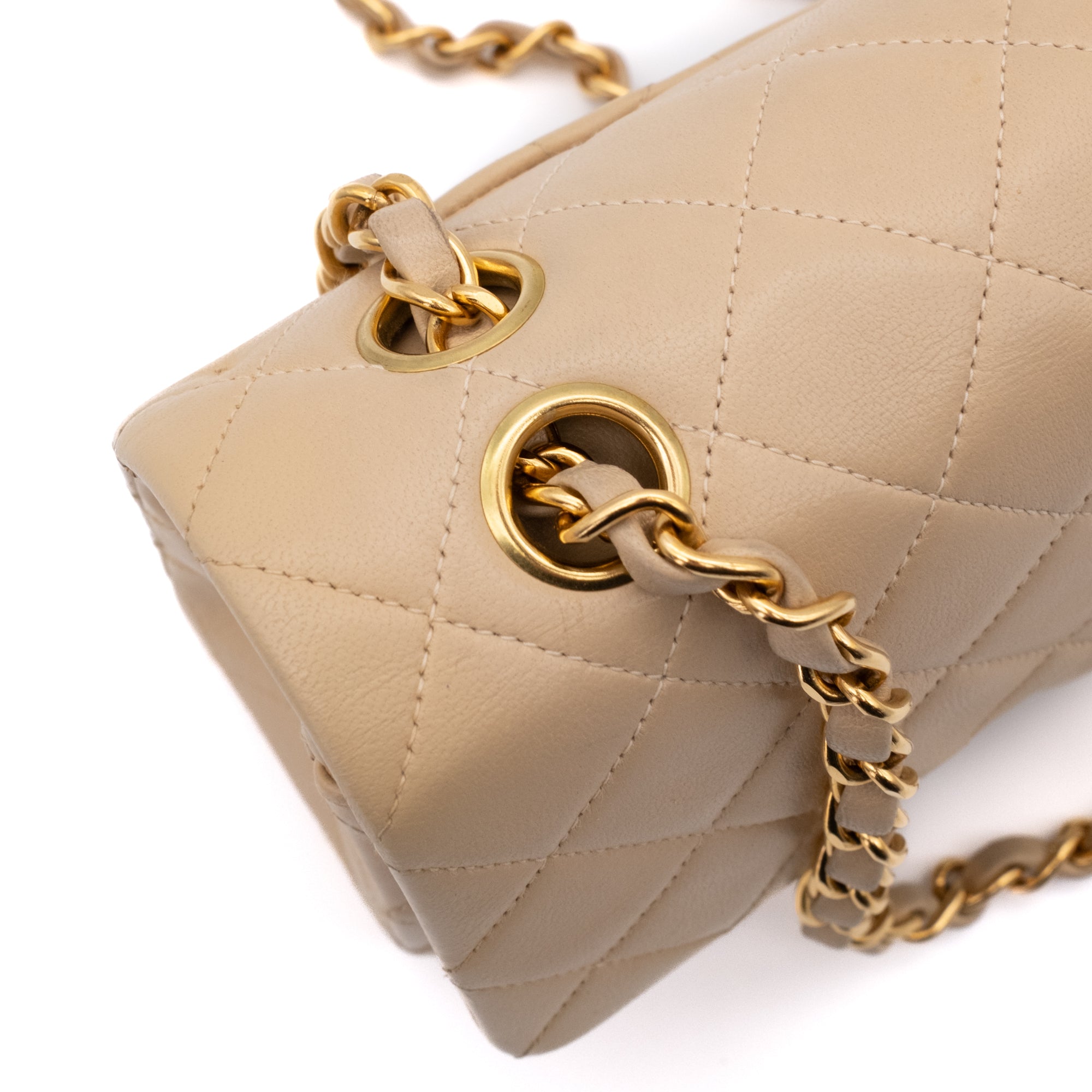 KEEP Chanel Classic Double Flag Bag Small Beige Lambskin GHW
