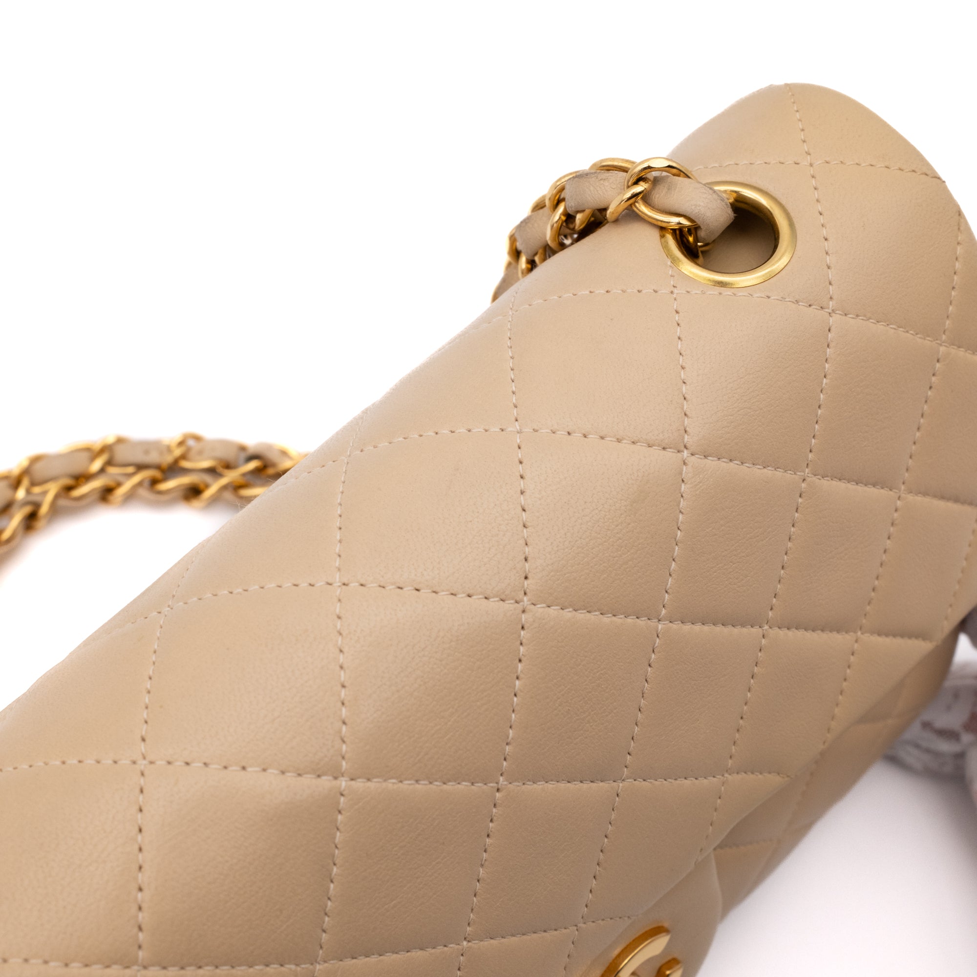 KEEP Chanel Classic Double Flag Bag Small Beige Lambskin GHW