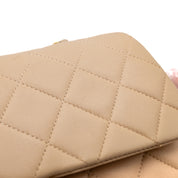 KEEP Chanel Classic Double Flag Bag Small Beige Lambskin GHW