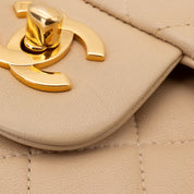KEEP Chanel Classic Double Flag Bag Small Beige Lambskin GHW