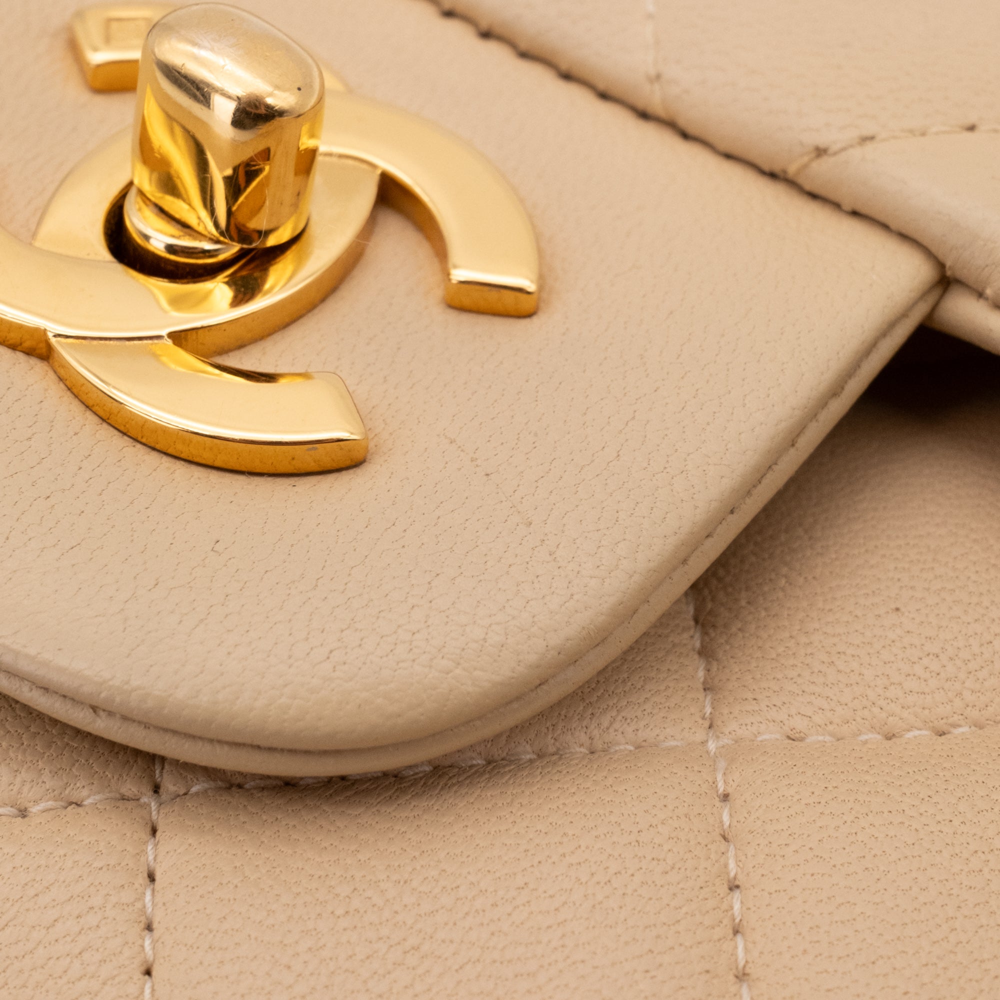 KEEP Chanel Classic Double Flag Bag Small Beige Lambskin GHW