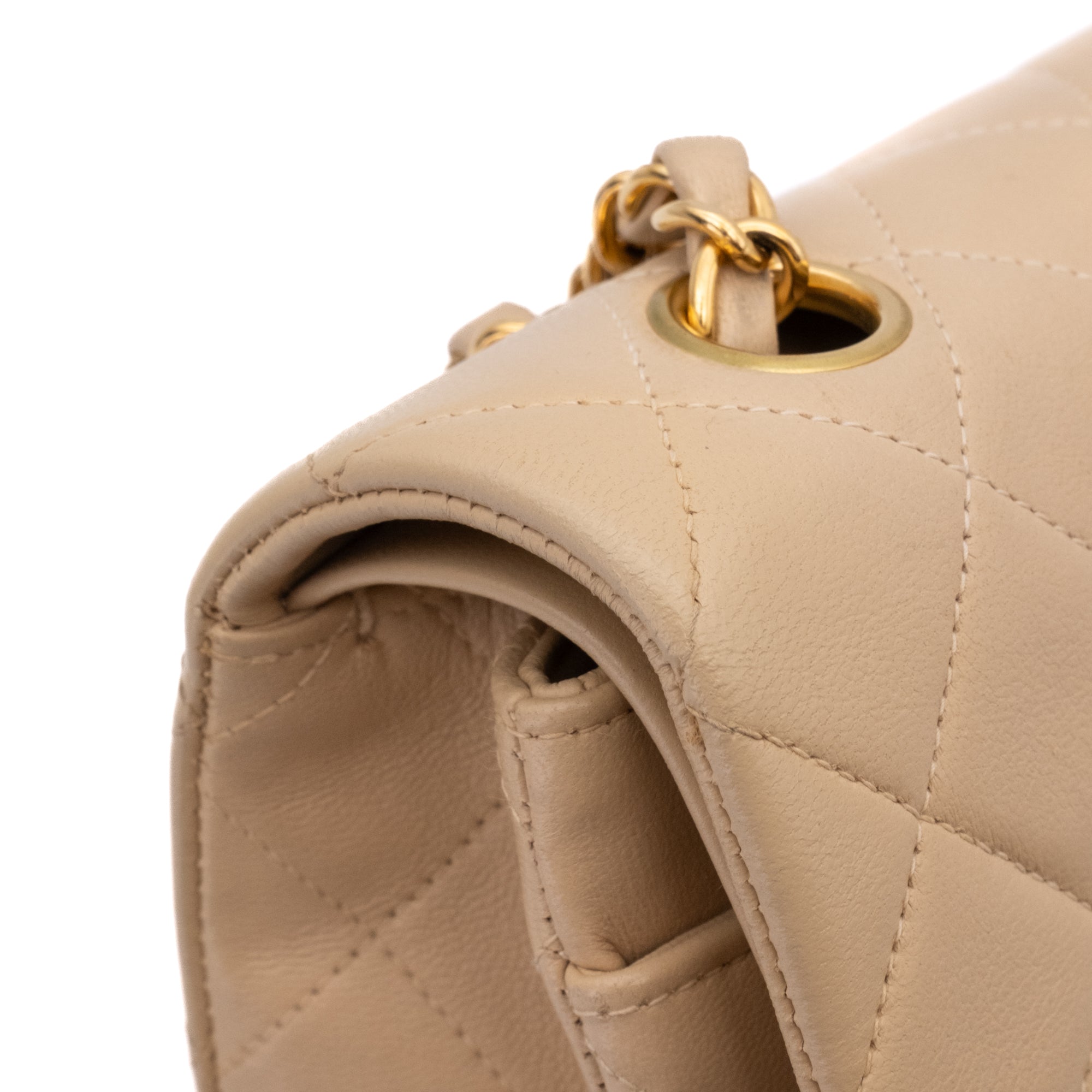 KEEP Chanel Classic Double Flag Bag Small Beige Lambskin GHW
