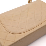 KEEP Chanel Classic Double Flag Bag Small Beige Lambskin GHW