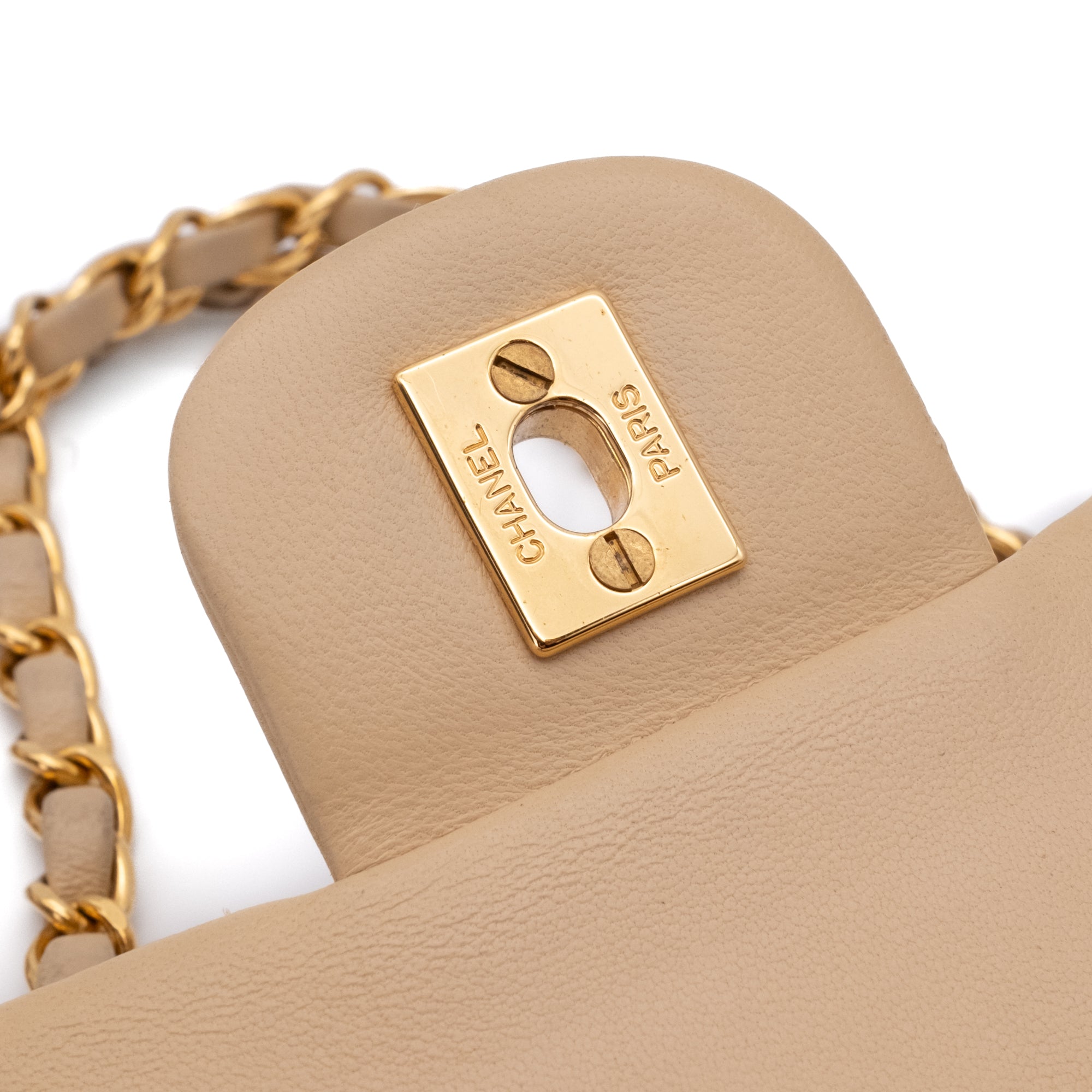 KEEP Chanel Classic Double Flag Bag Small Beige Lambskin GHW