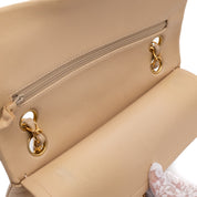 KEEP Chanel Classic Double Flag Bag Small Beige Lambskin GHW