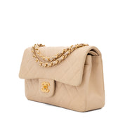 KEEP Chanel Classic Double Flag Bag Small Beige Lambskin GHW