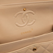 KEEP Chanel Classic Double Flag Bag Small Beige Lambskin GHW