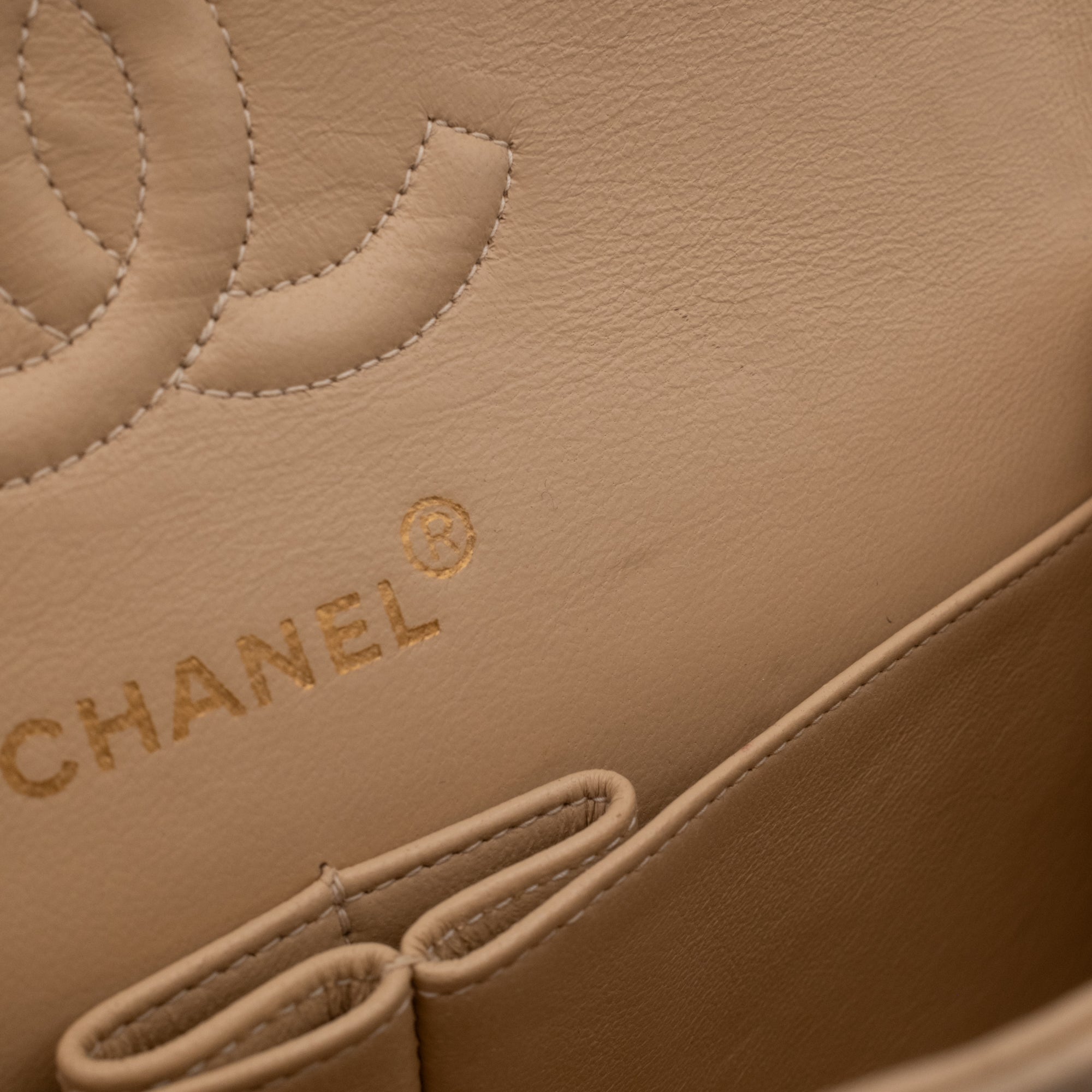 KEEP Chanel Classic Double Flag Bag Small Beige Lambskin GHW