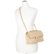KEEP Chanel Classic Double Flag Bag Small Beige Lambskin GHW