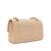 KEEP Chanel Classic Double Flag Bag Small Beige Lambskin GHW
