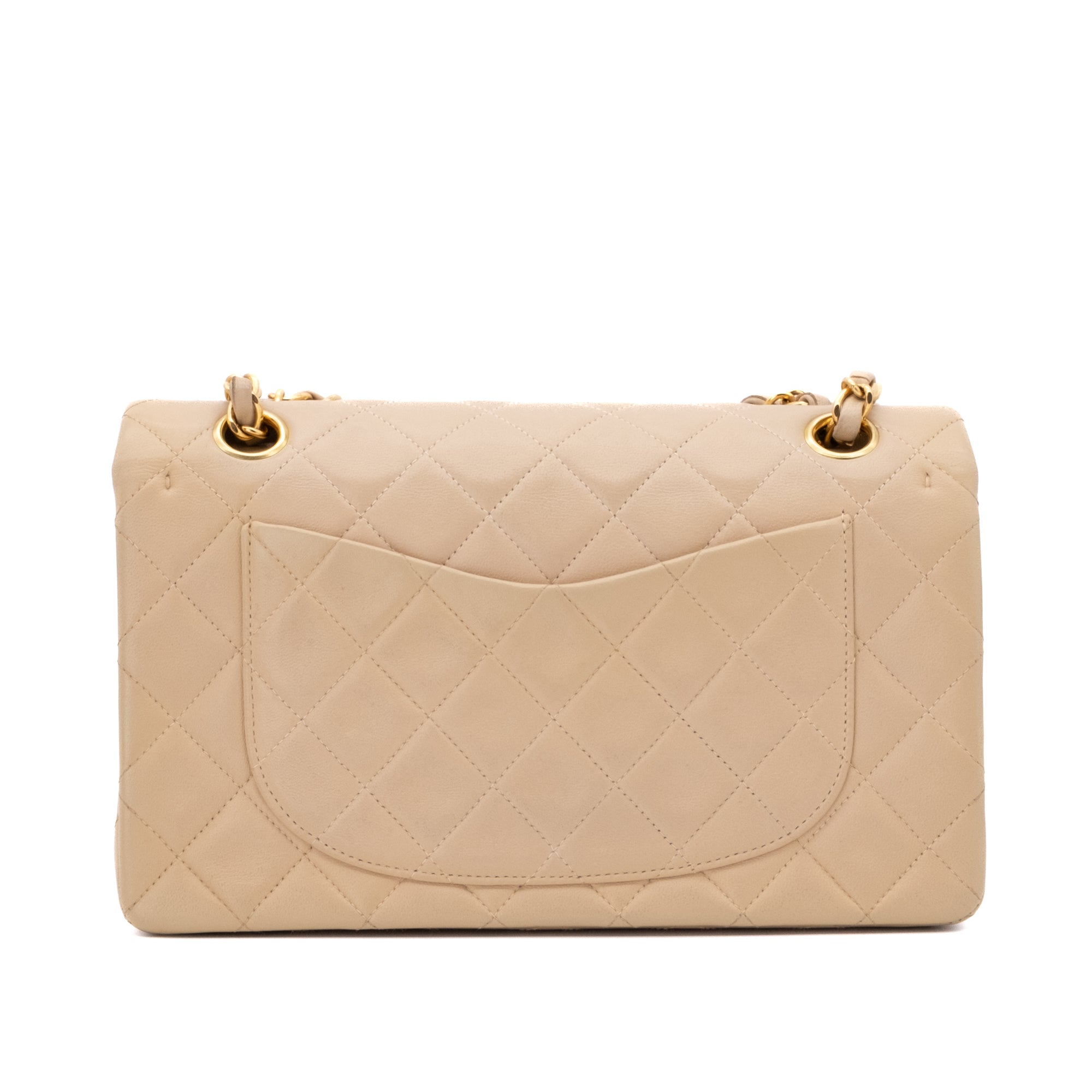 KEEP Chanel Classic Double Flag Bag Small Beige Lambskin GHW