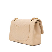 KEEP Chanel Classic Double Flag Bag Small Beige Lambskin GHW