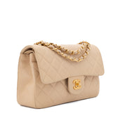 KEEP Chanel Classic Double Flag Bag Small Beige Lambskin GHW