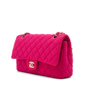 Chanel Classic Double Flap Medium Jersey Tweed Fuchsia Pink GHW