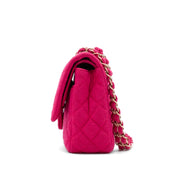 Chanel Classic Double Flap Medium Jersey Tweed Fuchsia Pink GHW