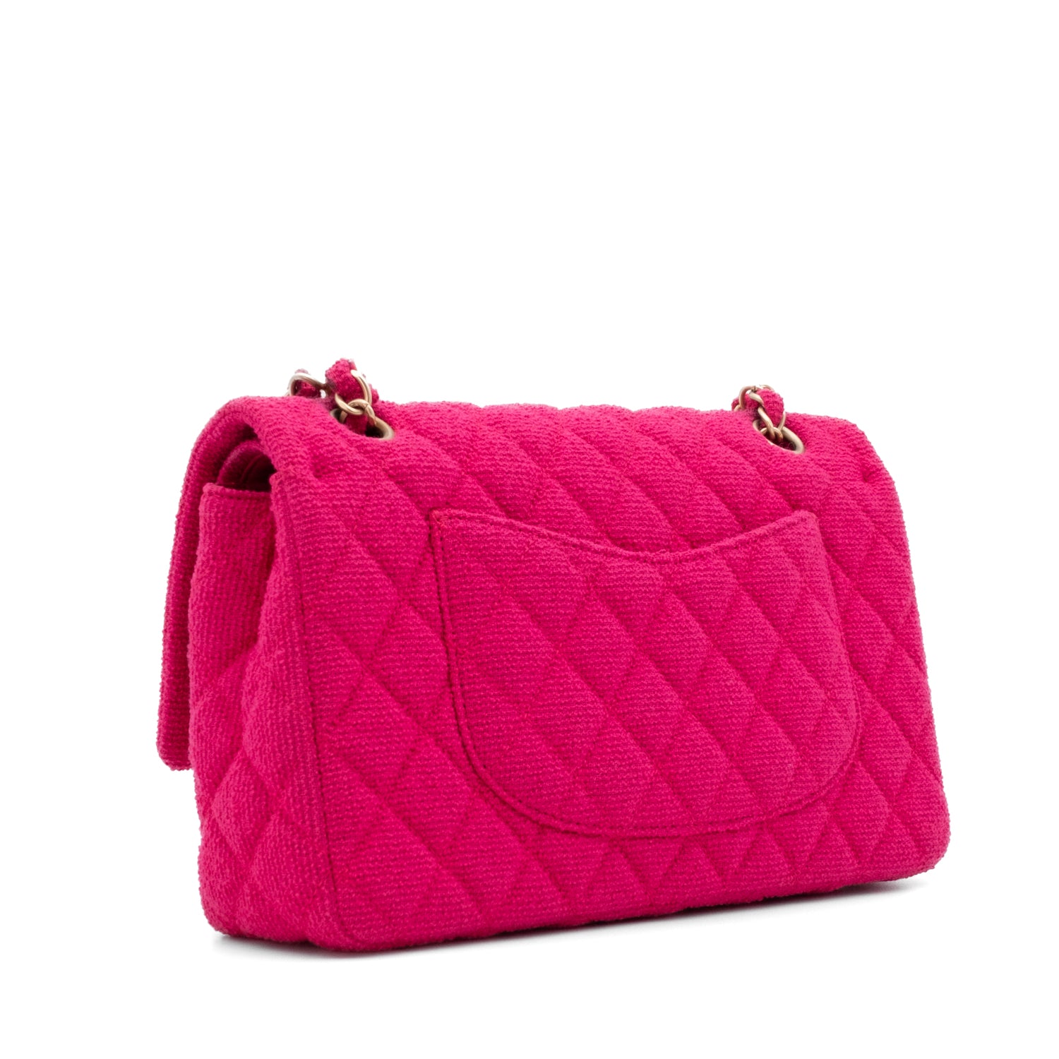 Chanel Classic Double Flap Medium Jersey Tweed Fuchsia Pink GHW