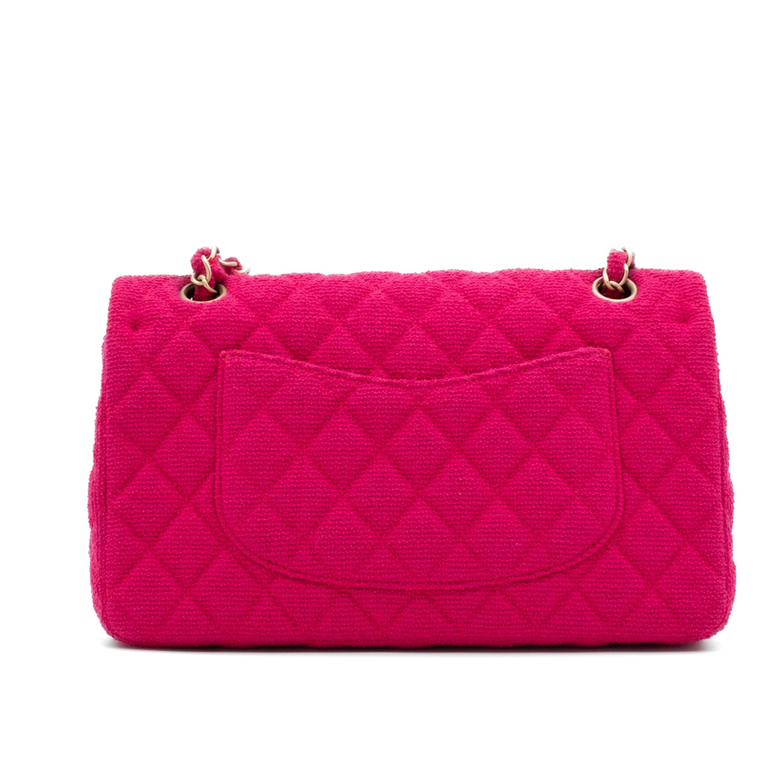 Chanel Classic Double Flap Medium Jersey Tweed Fuchsia Pink GHW