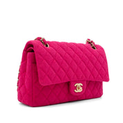 Chanel Classic Double Flap Medium Jersey Tweed Fuchsia Pink GHW