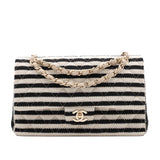 Chanel Classic Double Flap Medium Jersey Streifen Schwarz Weiß GHW