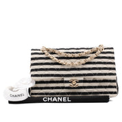 Chanel Classic Double Flap Medium Jersey Streifen Schwarz Weiß GHW