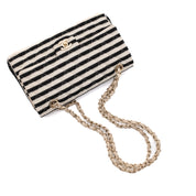 Chanel Classic Double Flap Medium Jersey Streifen Schwarz Weiß GHW