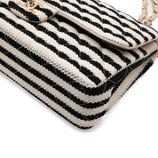 Chanel Classic Double Flap Medium Jersey Streifen Schwarz Weiß GHW