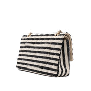 Chanel Classic Double Flap Medium Jersey Streifen Schwarz Weiß GHW