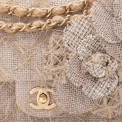 Chanel Classic Single Flap Medium Raffia Stroh Hellbeige GHW