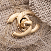 Chanel Classic Single Flap Medium Raffia Stroh Hellbeige GHW