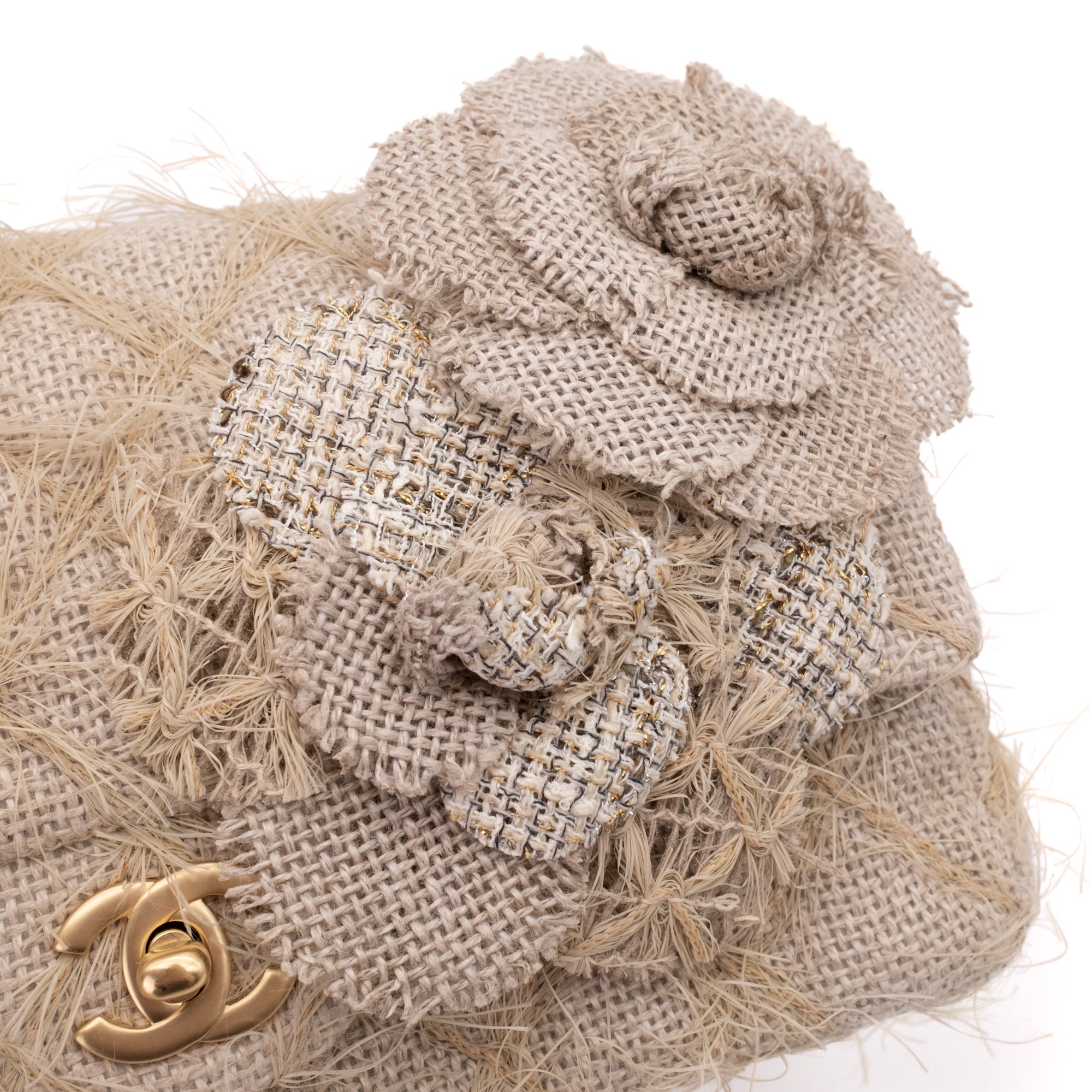 Chanel Classic Single Flap Medium Raffia Stroh Hellbeige GHW