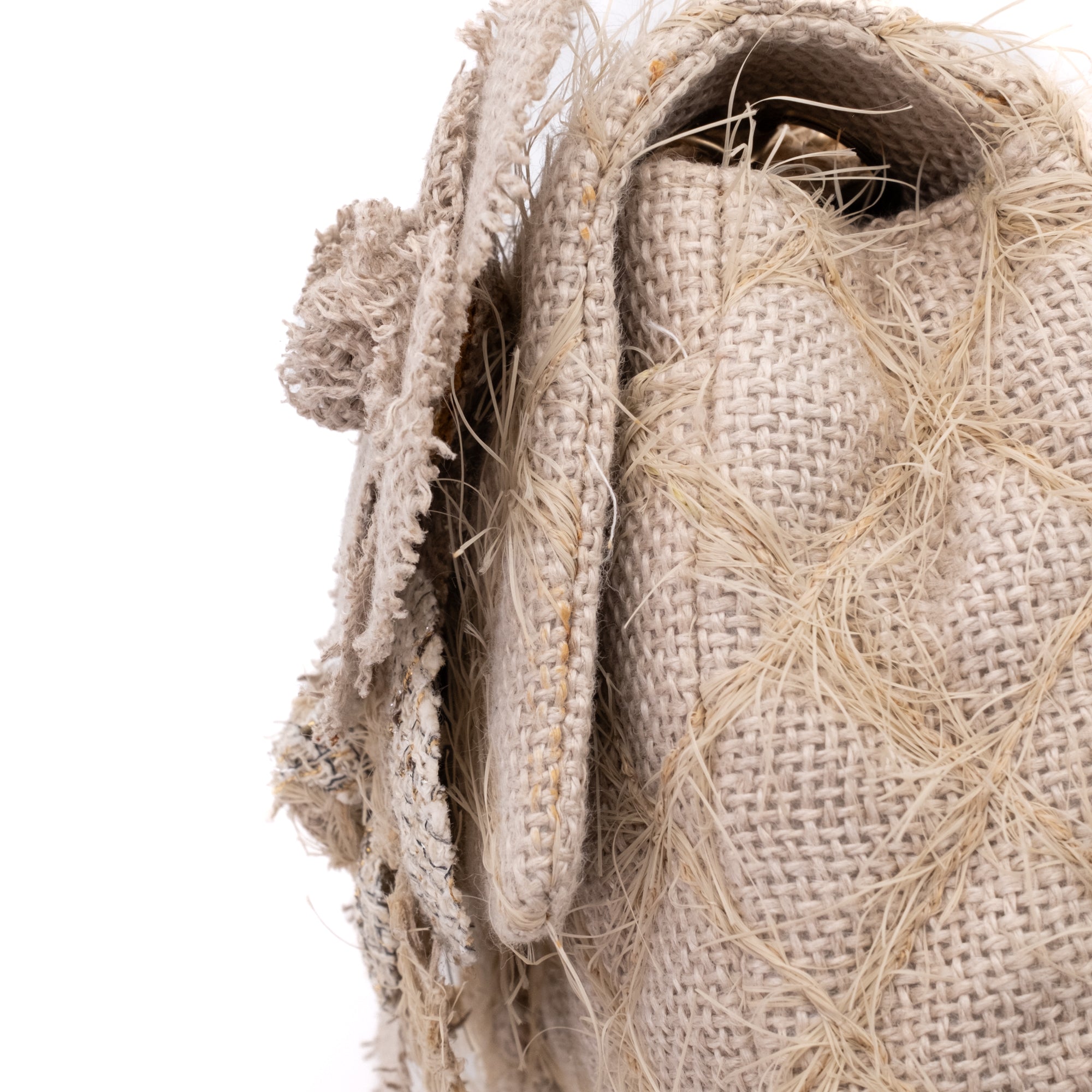 Chanel Classic Single Flap Medium Raffia Stroh Hellbeige GHW