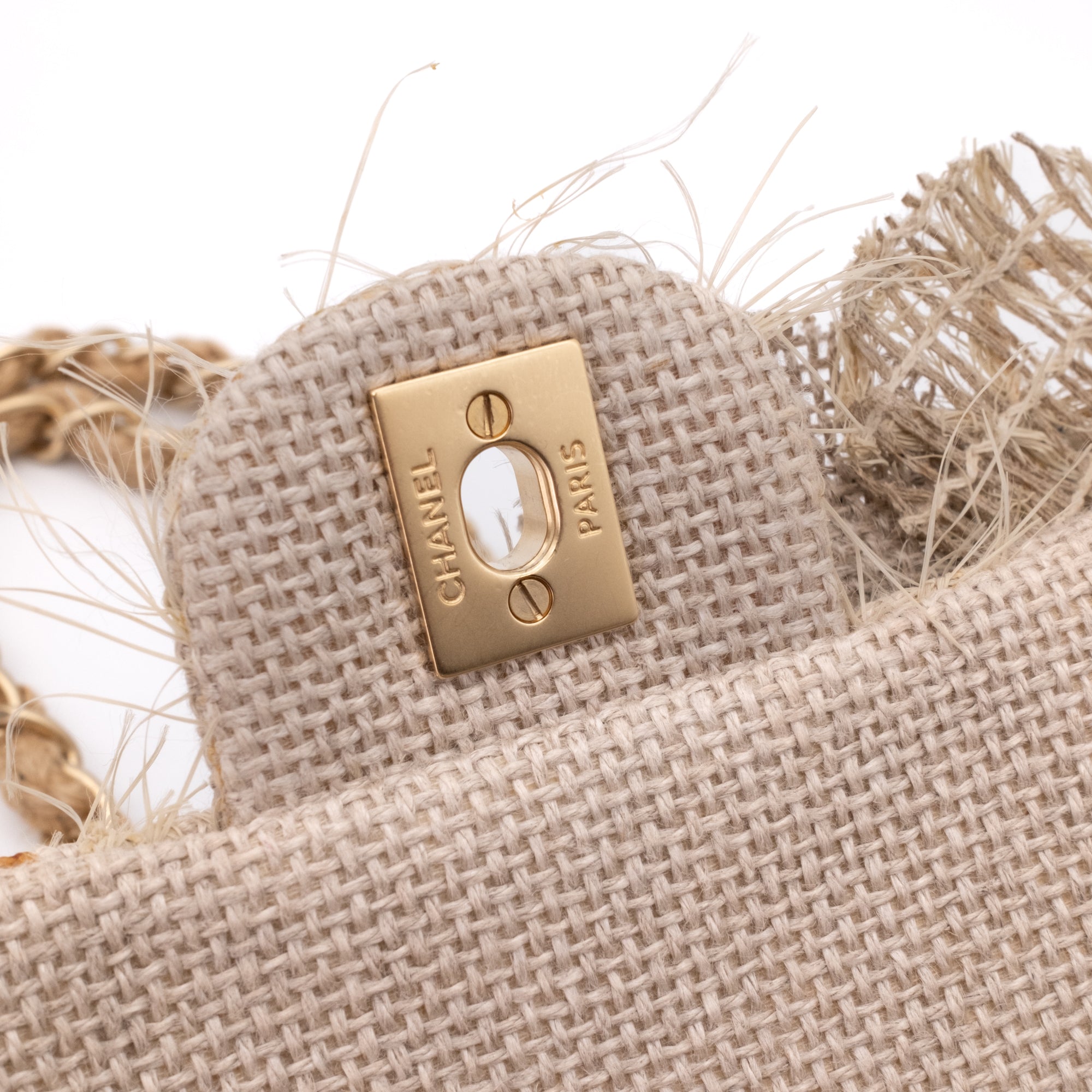 Chanel Classic Single Flap Medium Raffia Stroh Hellbeige GHW