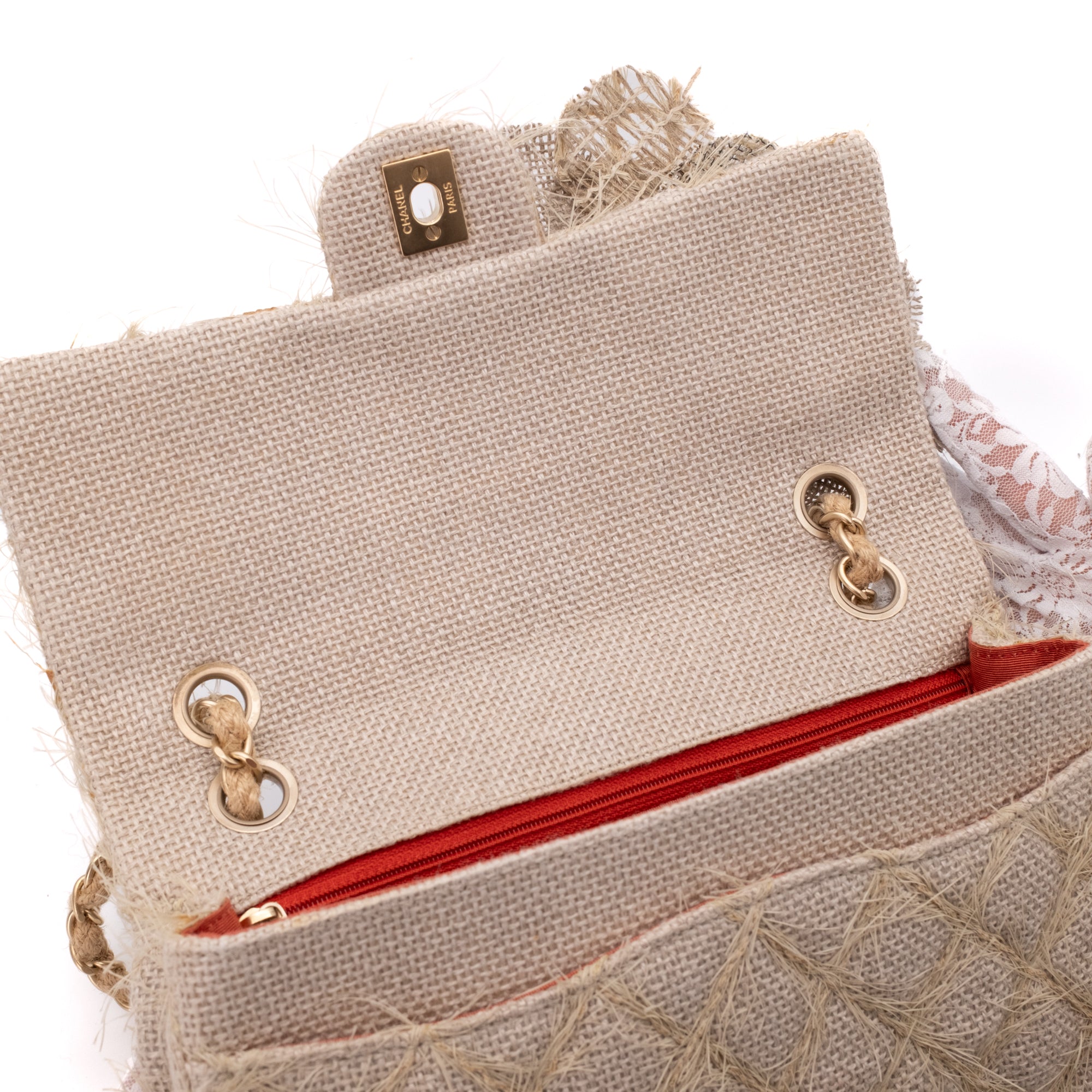Chanel Classic Single Flap Medium Raffia Stroh Hellbeige GHW