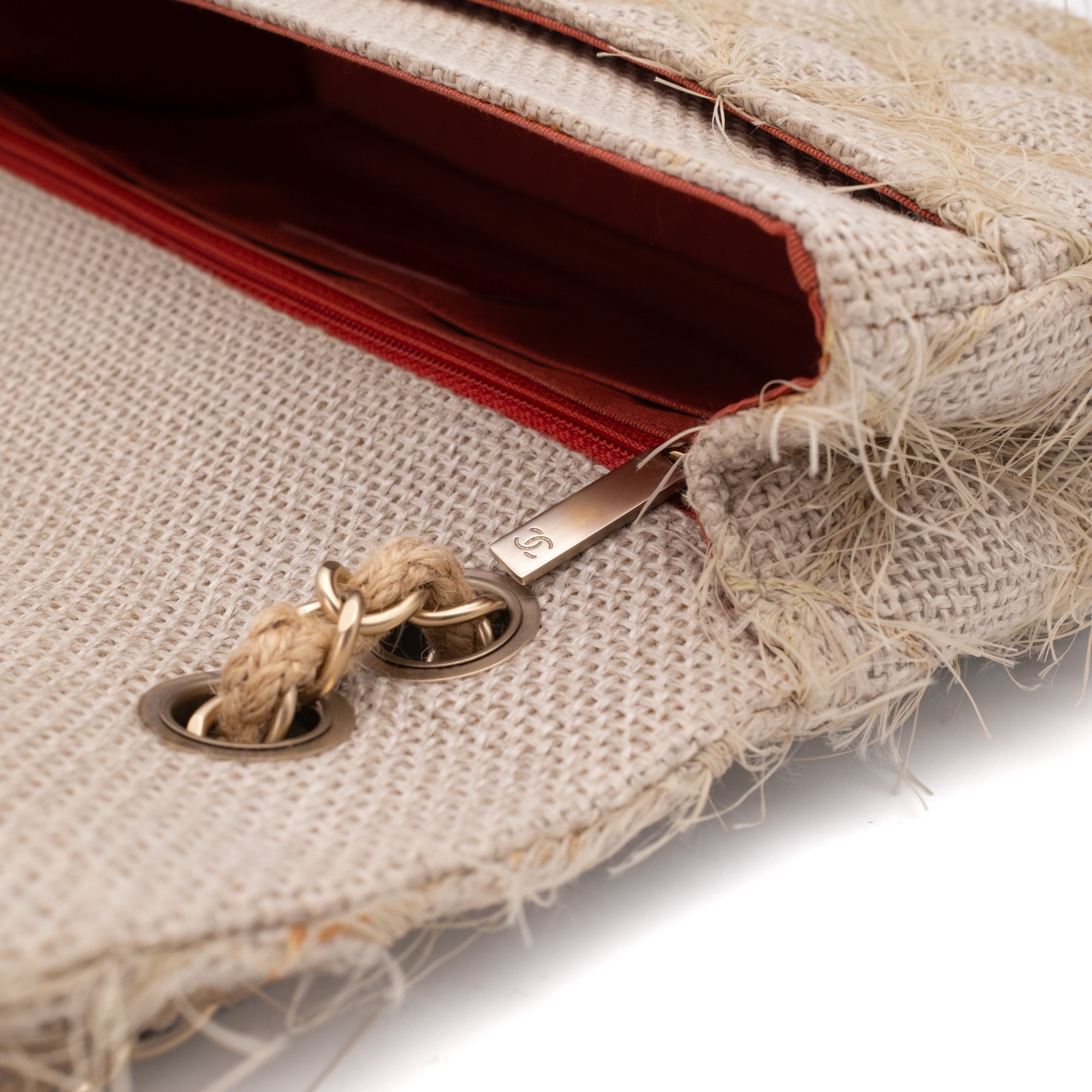 Chanel Classic Single Flap Medium Raffia Stroh Hellbeige GHW