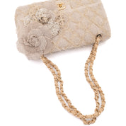 Chanel Classic Single Flap Medium Raffia Stroh Hellbeige GHW