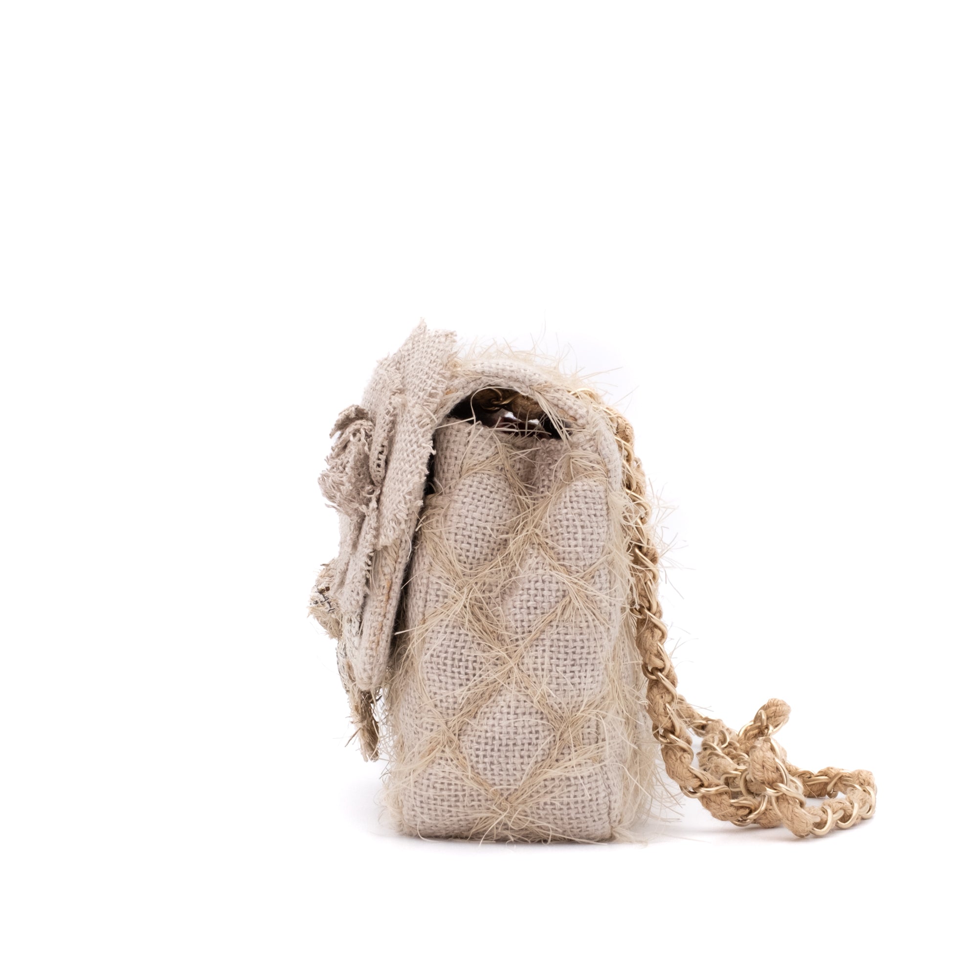 Chanel Classic Single Flap Medium Raffia Stroh Hellbeige GHW