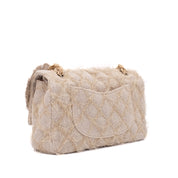 Chanel Classic Single Flap Medium Raffia Stroh Hellbeige GHW
