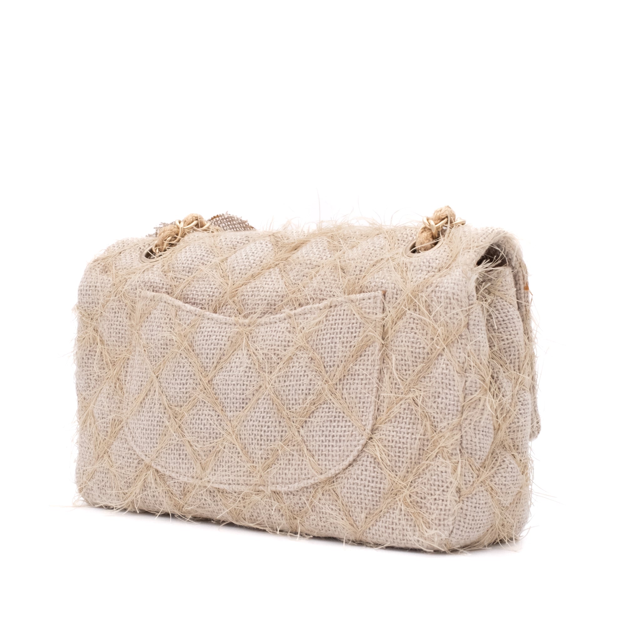 Chanel Classic Single Flap Medium Raffia Stroh Hellbeige GHW